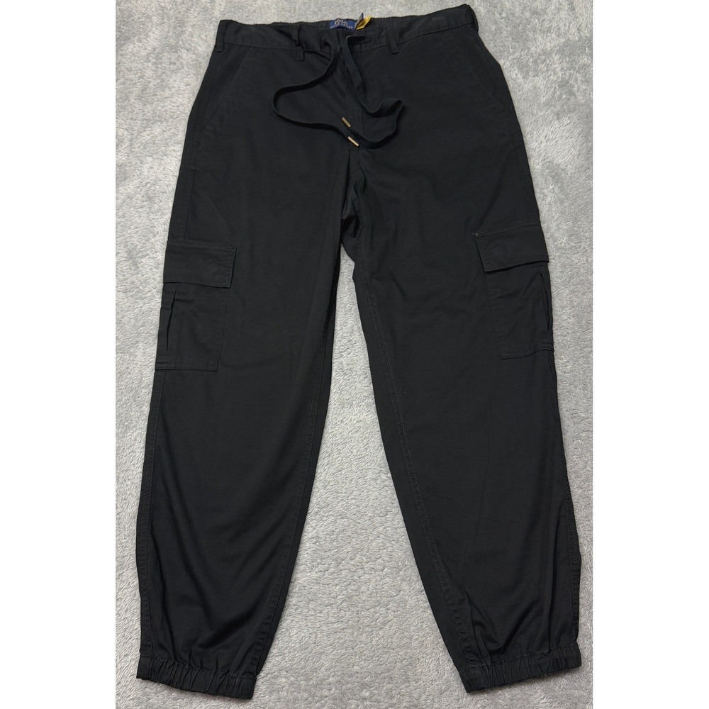 Polo Ralph Lauren Cargo Pants Mens S Black Jogger Utility Cotton Drawstring